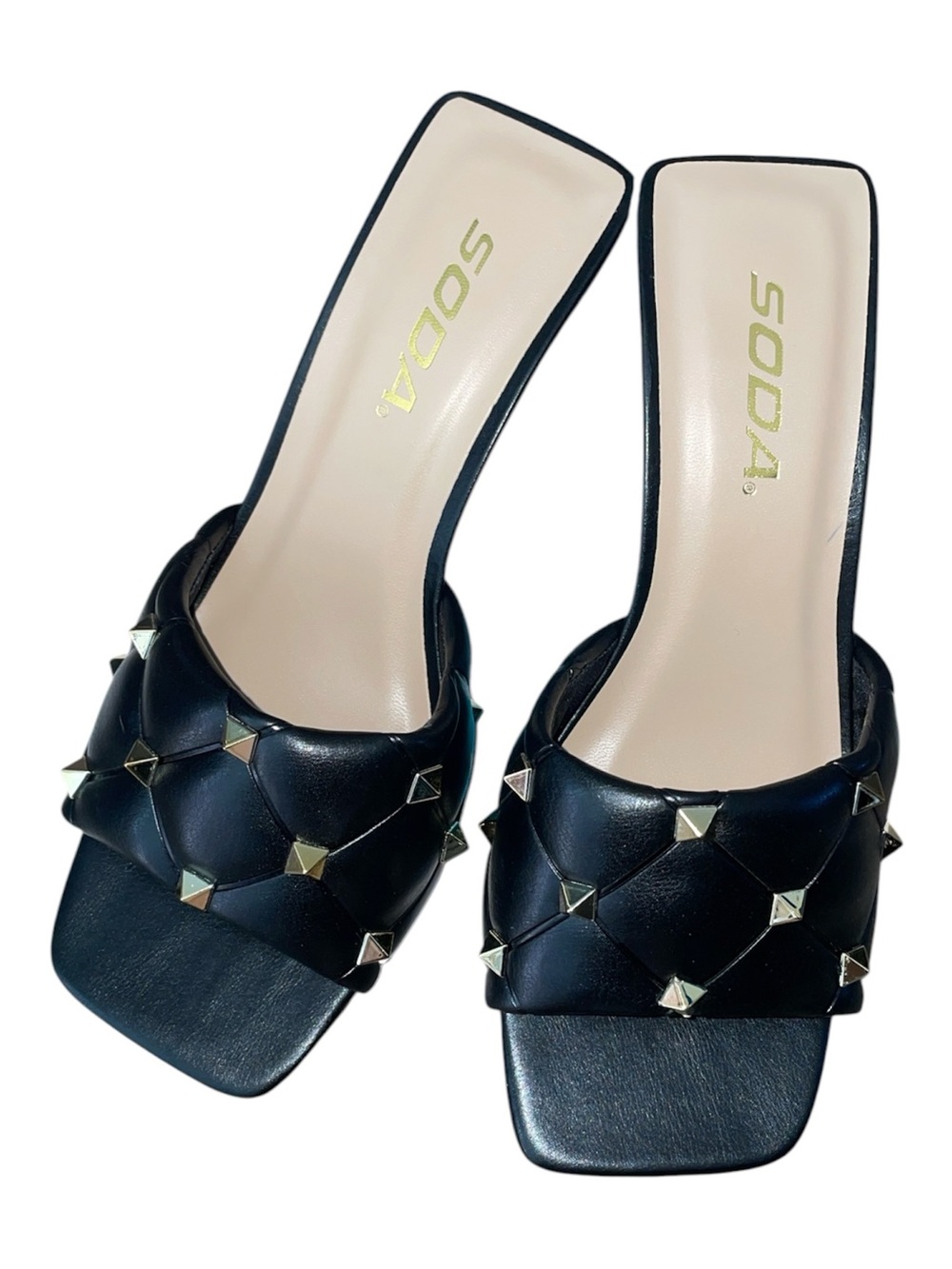 Soda black studded kitten heels
